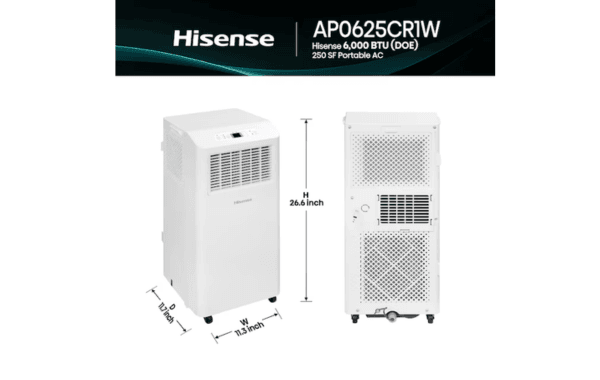 Open Box – Hisense 6,000 SACC / 9,000 BTU Portable Air Conditioner (AP0625CR1W) - Image 3